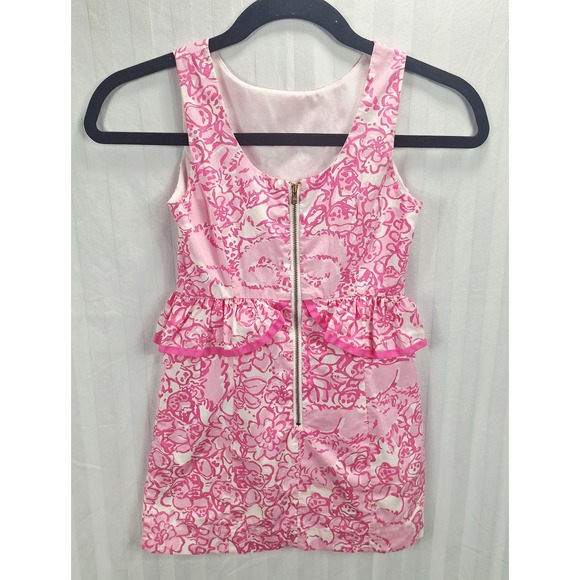 Lilly Pulitzer Girls Pink White Floral Peplum Shift Dress Size 7 - Picture 2 of 6